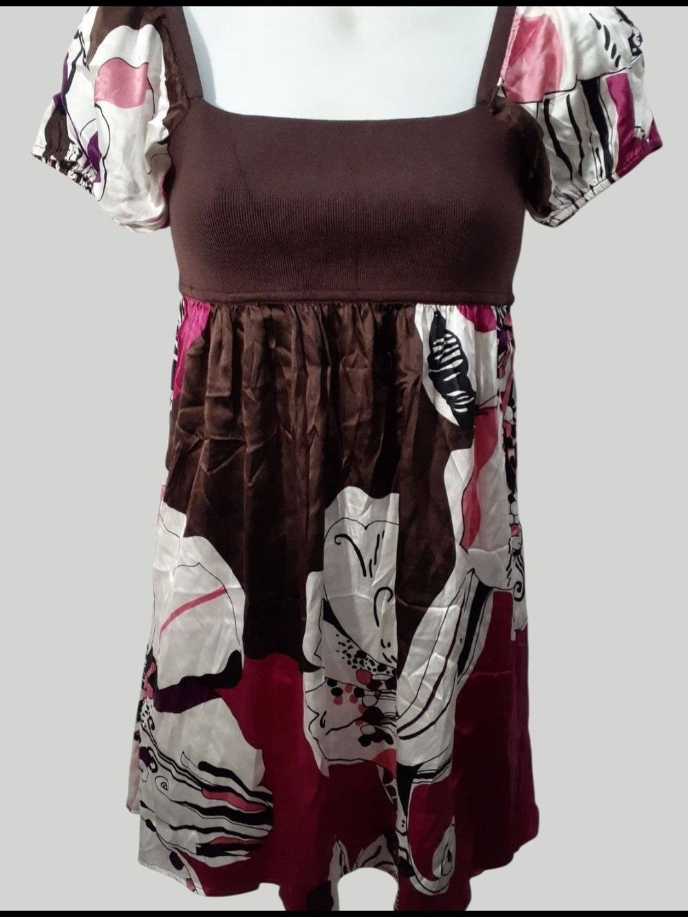 VTG Y2K Bebe Exotic Bloom Sleevw Empire-Waist Dress